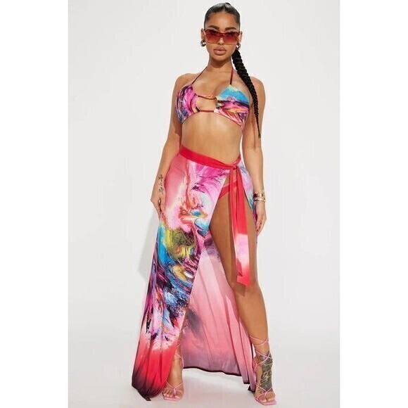 Hawaiian Multi Color‎ 3 Piece Bikini Set Size S RefM22 - Picture 1 of 10